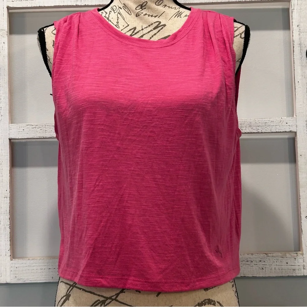 JoyLab Cropped Pink Muscle Shirt Pin-tucked Shoulders Loose Fit Casual Size XS - Picture 1 of 9